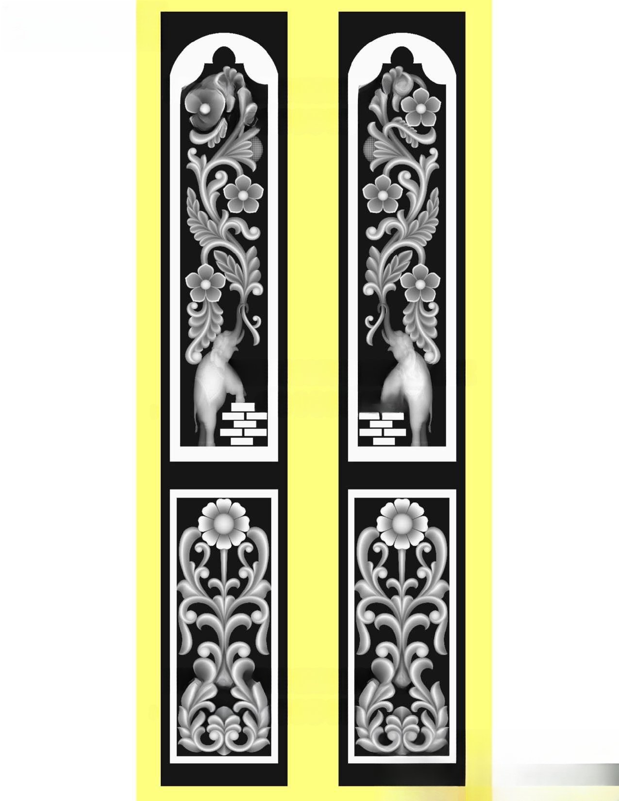 MD - MIX-98 Traditional Elephant and Floral Motif Decorative Door Panel 3D Model